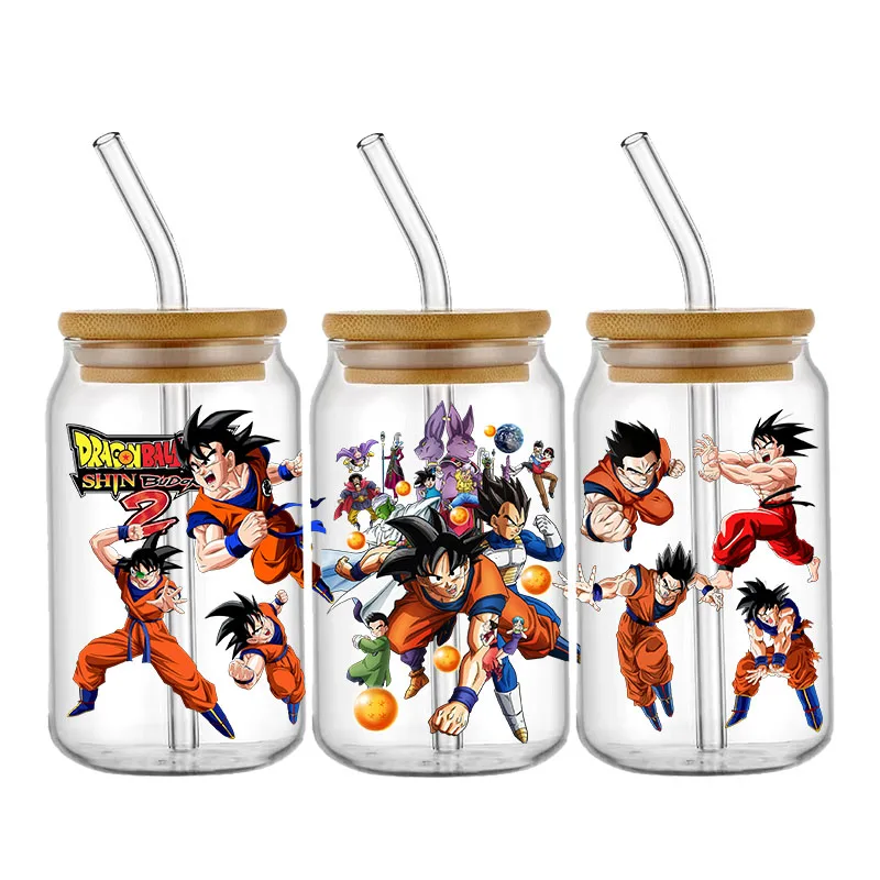 Japan Anime 16oz Libbey Glass Can UV DTF Wrap Dragon Ball Demon Slayer Pattern Libbey Glass Can Transfer Sticker