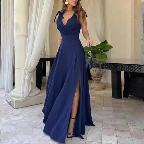 

Лето 2024, однотонное женское вечернее платье Dr Par с V-Ne Svel, костюм KTV из полиэфирного волокна, без фирменной трой...