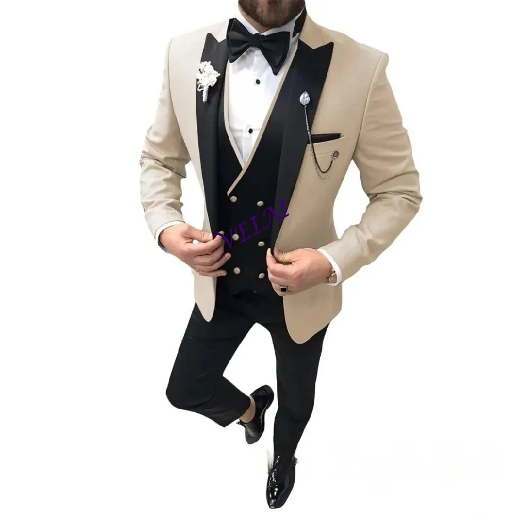 Traje de esmoquin personalizado para hombre, traje de esmoquin ajustado de 3 piezas, trajes de fiesta de boda, trajes formales de moda para hombre