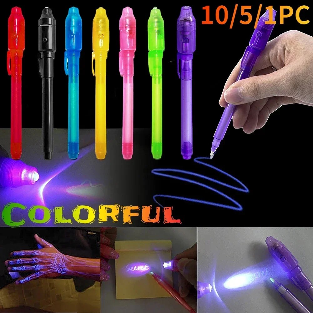 10-1PC Invisible Ink Pen Luminous Light Pen Secret Message Magic UV Light Pen Learning Education Toys for Students Party Favors