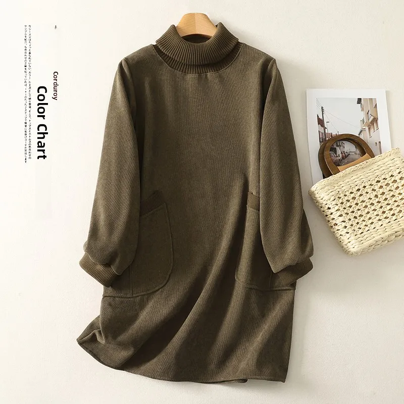 Thiened свитер из чистого хлопка с высоким воротником Dr, осень-зима, новый теплый женский свитер большого размера Dr, миди трапециевидной формы Dr