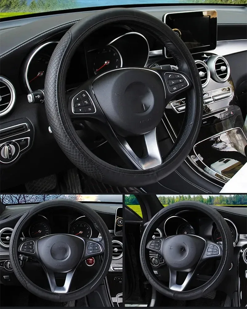 37-39 cm Auto-Lenkradbezug, rutschfest, Auto-Lenkradbezug, rutschfeste Prägung, Leder, Auto-Styling, Autozubehör – Detail 10