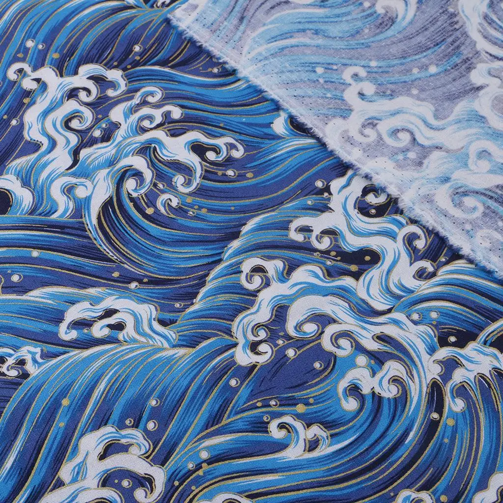 Soft Blue Flower Cotton Patchwork Fabric Unique Sea Pattern Textile Supplies for DIY Decoration Projects