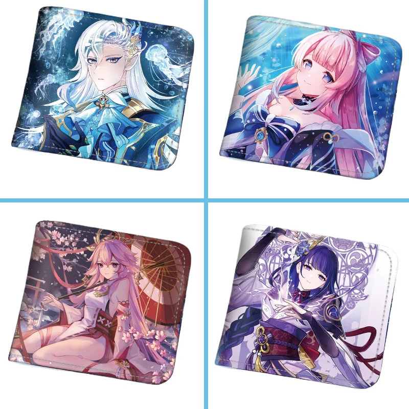 

Genshin Impact Raiden Shogun Short PU Leather Wallet Cute Cartoon Nahida Kamisato Ayaka Folding Purse