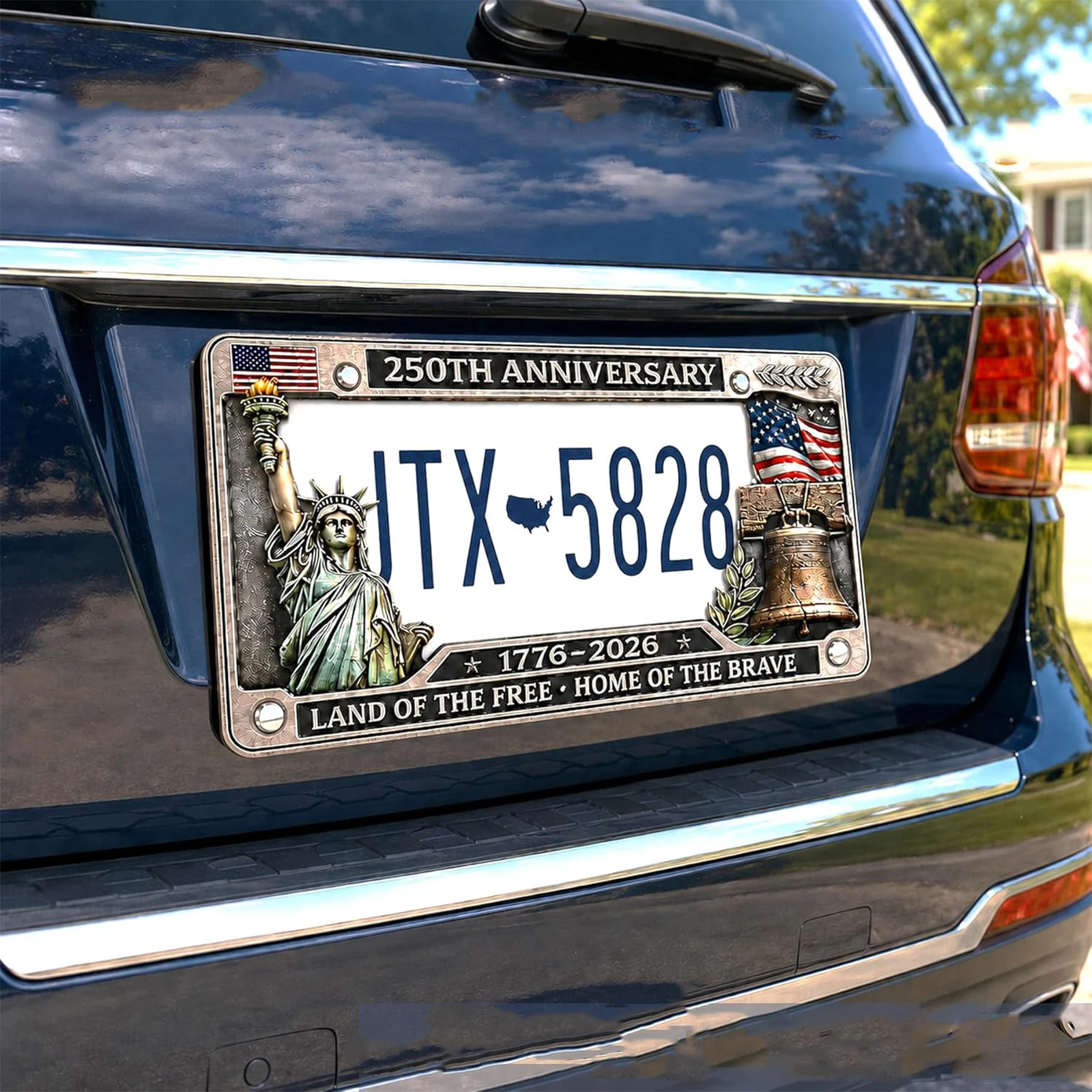 250th Anniversary License Plate Frame Weather Resistant USA Patriotic License Plate Frames Car Tag Holder for Cars Decoration