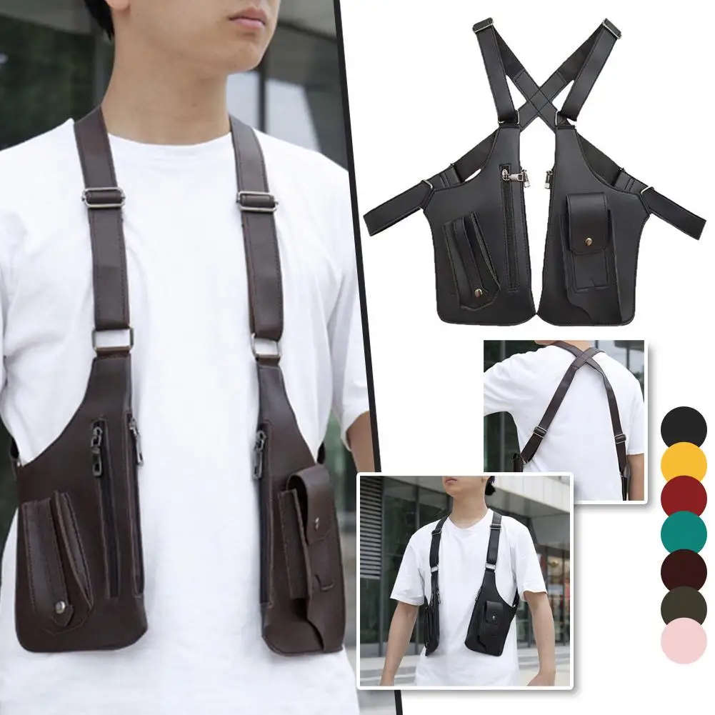 

Vest-Style Chest Rig Bag PU Leather Utility Backpack Adjustable Streetwear Shoulder Pack Tactical Crossbody Vest Bag For Me L9B4