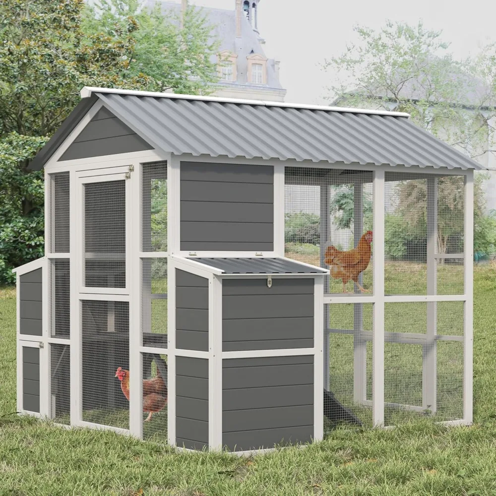 

Outdoor Wooden Chicken Coop for 10 Chickens,Large Hen House Poultry Habitat Pet Hutch Run Cage with 2 Chicken Nesting Boxes,Walk