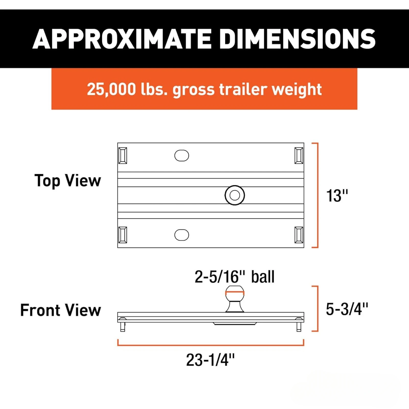 US  16055 Bent Plate 5th Wheel to Gooseneck Adapter Hitch, Fits Industry-Standard Rails, 25,000 lbs, 2-5/16-Inch Ball, Carbide