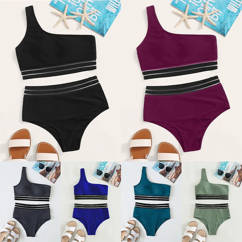 

One Shoulder Bandage Bikini High Waist Swimsuit Vacation Swimwear Women Beach Outfit Biquini Bathing Swimming Suit Bikinis