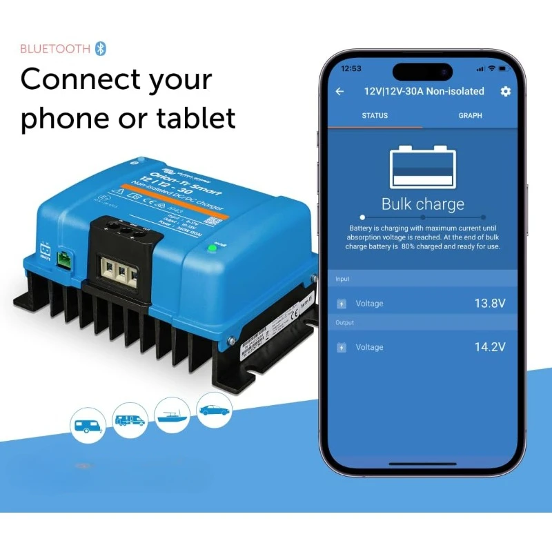 Orion-Tr Smart DC to DC Charger (Bluetooth) - 12/12-Volt 30 amp 360 Watt  Battery Charger for Dual Battery Systems