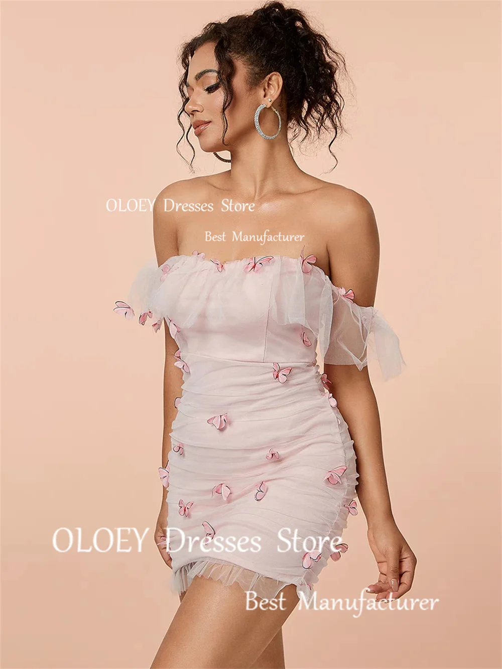 OLOEY Exquisite 3D Appliques Butterflies Prom Dresses Wedding Photoshoot Chiffon Off The Shoulder Party Dress Above Knee Custom