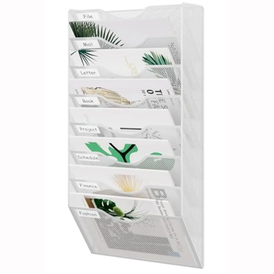 

8 Pocket Mesh Wall File Organizer Hanging Paper Folder Holder with Classify Label Vertical Wall Mount Mail Organizer for Office