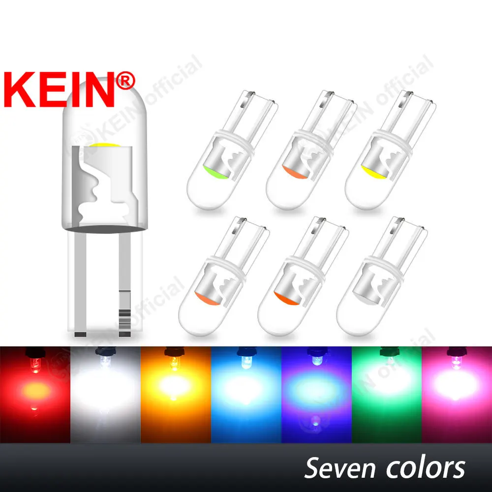 KEIN 10PCS COB Led T5 Bulb W3W 73 74 17 2721 Instrument Dashboard Plate Panel Warning Indicator Meter Signal Lamp Car Light 12V