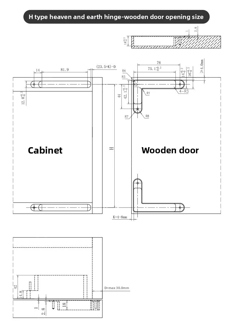 30KG Hochbelastbare Verdeckte Ober- und Unterachsen-Scharniere Aluminiumrahmentürscharnier mit Dämpfungspuffer – Detail 13