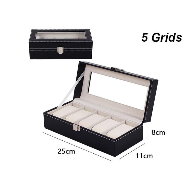 NONE DELESYS Klassischer Stil 2/3/4/5/6/8/10/12/20 Slots PU-Leder Uhrenvitrine Organizer Schmuck Aufbewahrungsbox mit Glasplatte 6