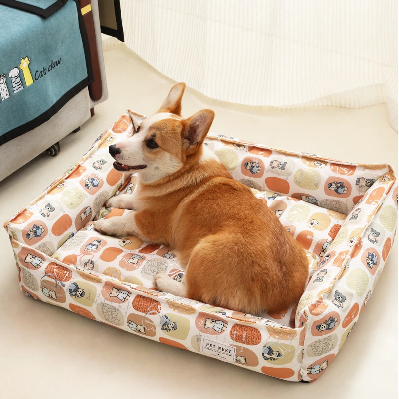 

Pet Bed Dog Cat Nest Washable Mat Square Lattice Kennel Medium Small Dog Sofa Pad Pet Calming Sleeping Bag Bed House