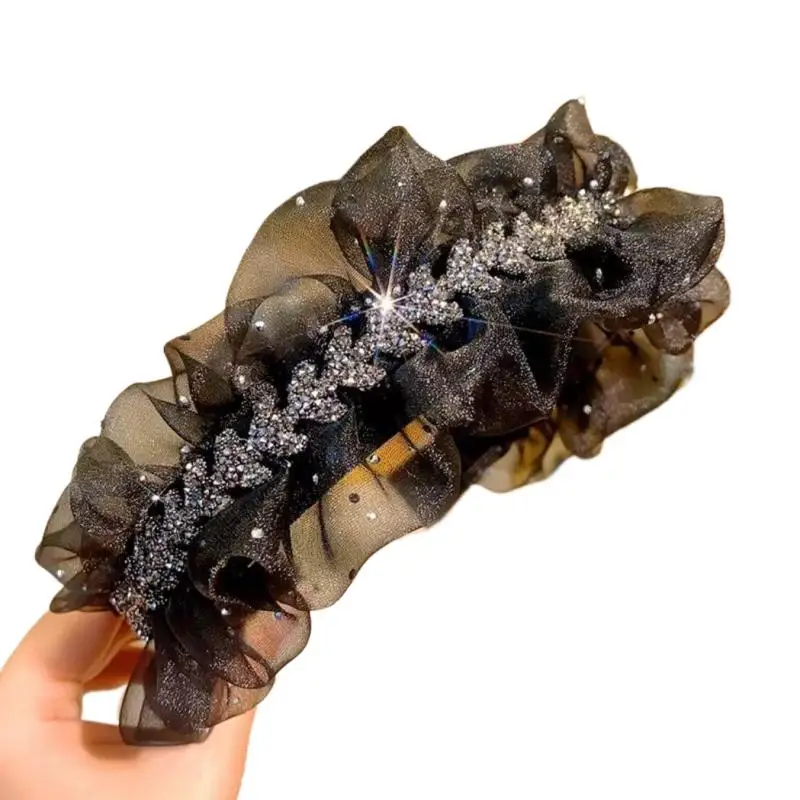 أربطة شعر شبكية سوداء فاخرة للفتيات والنساء - عصابة رأس أنيقة بحافة قابلة للتوسيع من حجر الراين