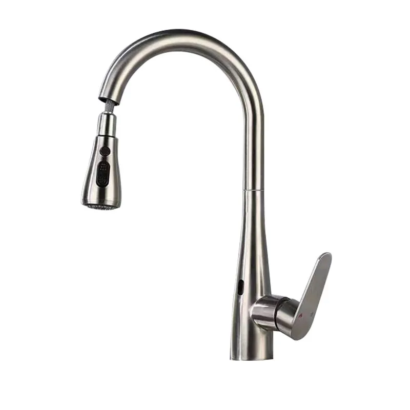 Nickel Smart Touchless Kitchen Faucet 304 Stainless Steel Poll Out Smart Sensor Hot and Cold Water Mixer Kitchen Sink Faucet