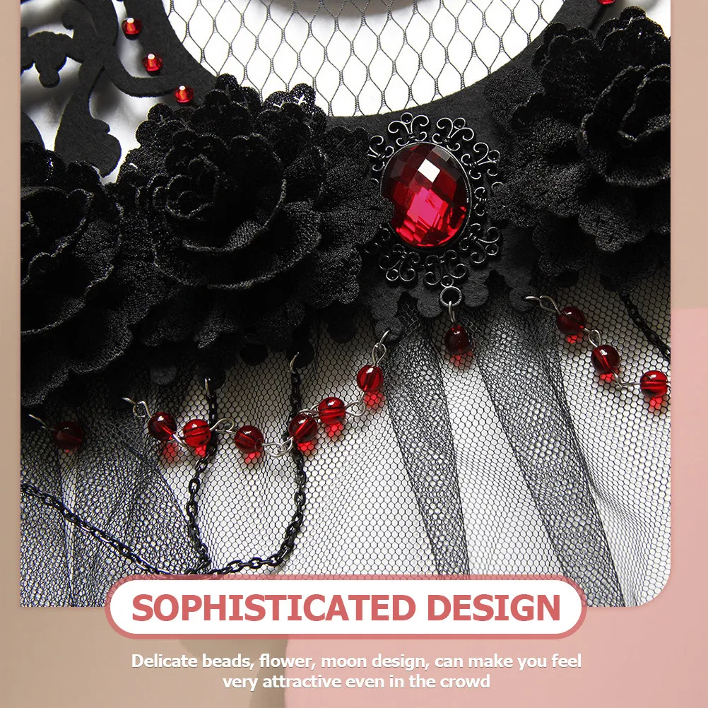 

Halloween Crown Veil Headdress Women Halloween Headpiece Cosplay Hair Accessory Party Costume Accessory Flower Beads Moon Design