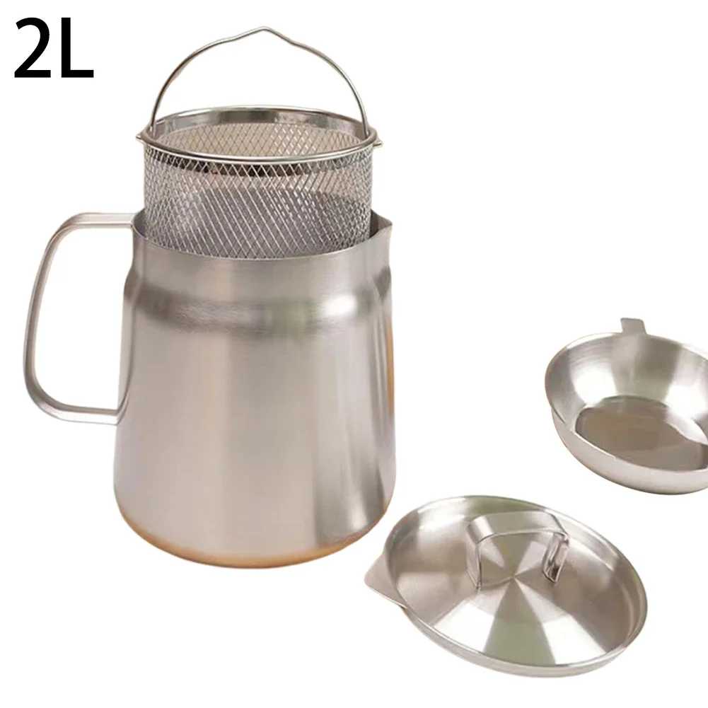 1pcs 304 Stainless Steel Oil Filter Kettle Small Frying Pan With Frying Net Kitchen Tools  Gadgets Cooking Tool