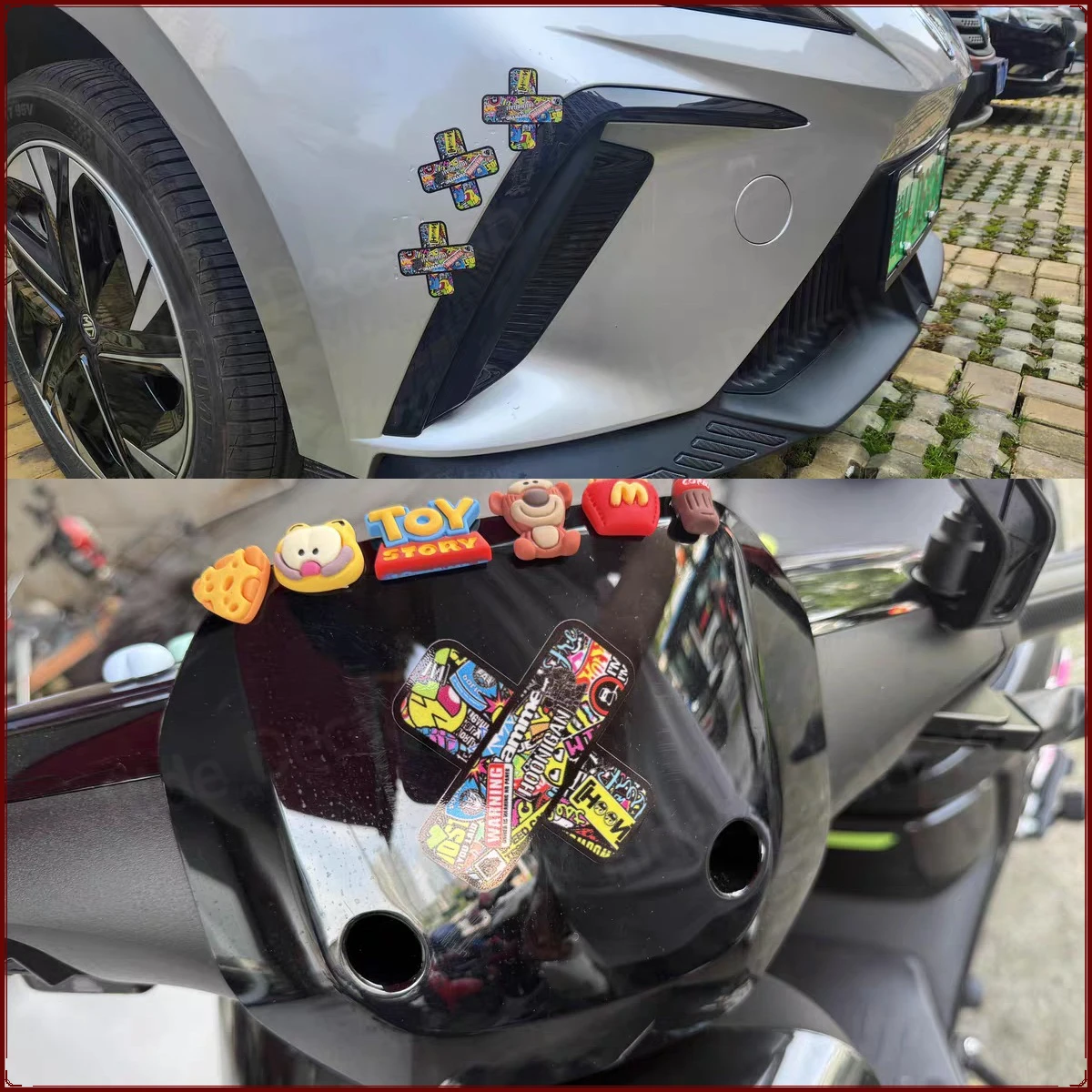 Motorcycle X Shape Cross Patch Sticker Waterproof Graffiti Helmet Decal Strong Adhesive Bike Fuel Tank Decor Sticker S/M/L Size