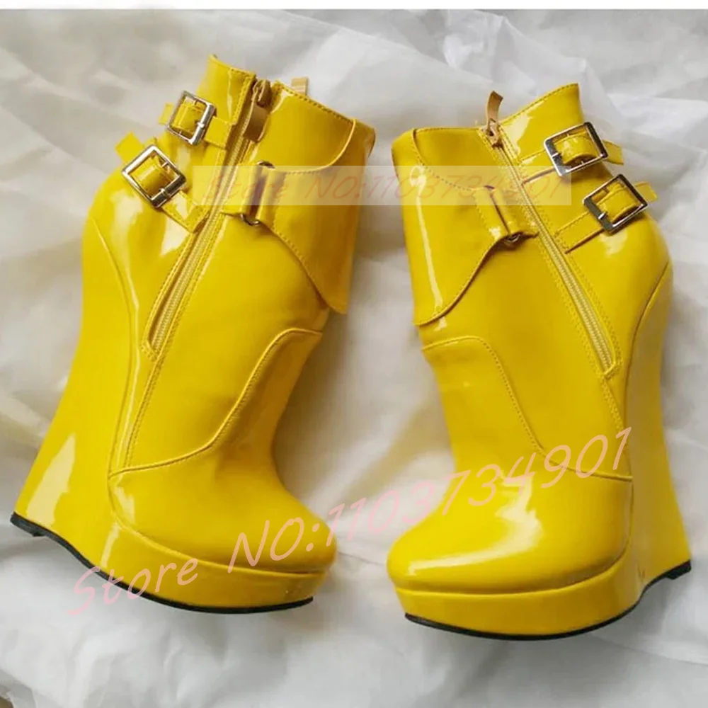 

Желтые ботинки на очень танкетке на платформе, женские ботинки с круглым носком и пряжкой на щиколотке, большие размеры, женские пикантные ботильоны на высоком каблуке в стиле панк