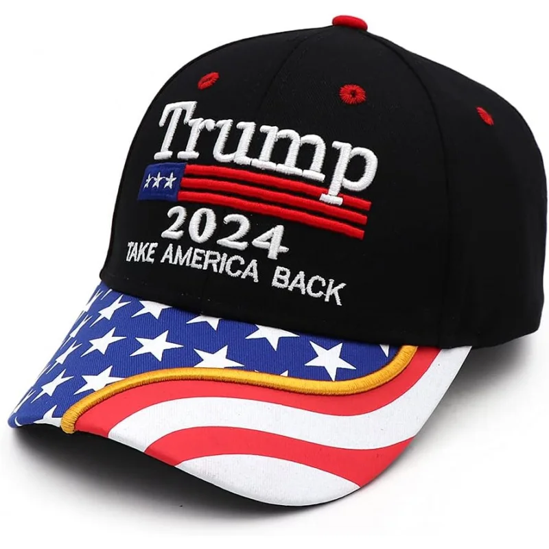 Donald Trump's 2024 hat makes America great again. Adjustable baseball cap with American flag back