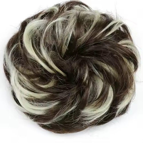 Azqueen Synthetic Messy Bun Chignon Donut Gary Brown Color Hair Bun Pad Elastic Hair Rope Rubber Band Hair Extensions - Image 41