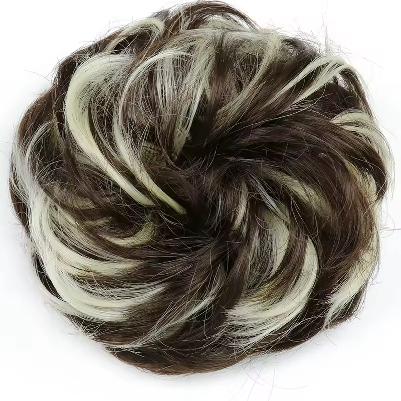 Azqueen Synthetic Messy Bun Chignon Donut Gary Brown Color Hair Bun Pad Elastic Hair Rope Rubber Band Hair Extensions - Image 41