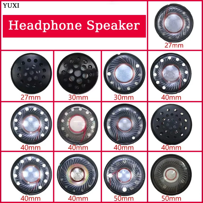 YUXI 1PCS 27/30/40/50mm 32Ohm For Headphone Speaker Driver Neodymium HIFI Headset Horn Full Range White Black Speakers