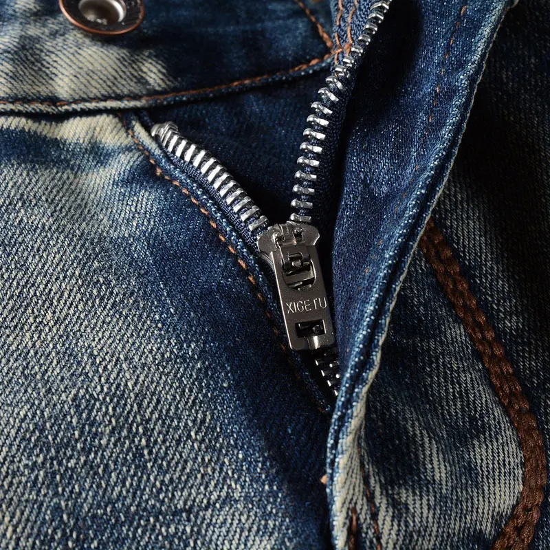 Italian Style Fashion Men Jeans High Quality Retro Blue Stretch Slim Fit Ripped Jeans Men Vintage Designer Denim Pants Hombre