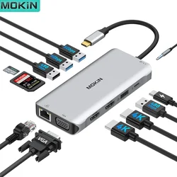 MOKiN USB C HUB Docking Station 4K 60Hz Type C to Dual HDMI VGA RJ45 USB 3.0 PD 100W Adapter For Macbook Air Pro iPad Pro M2 M1