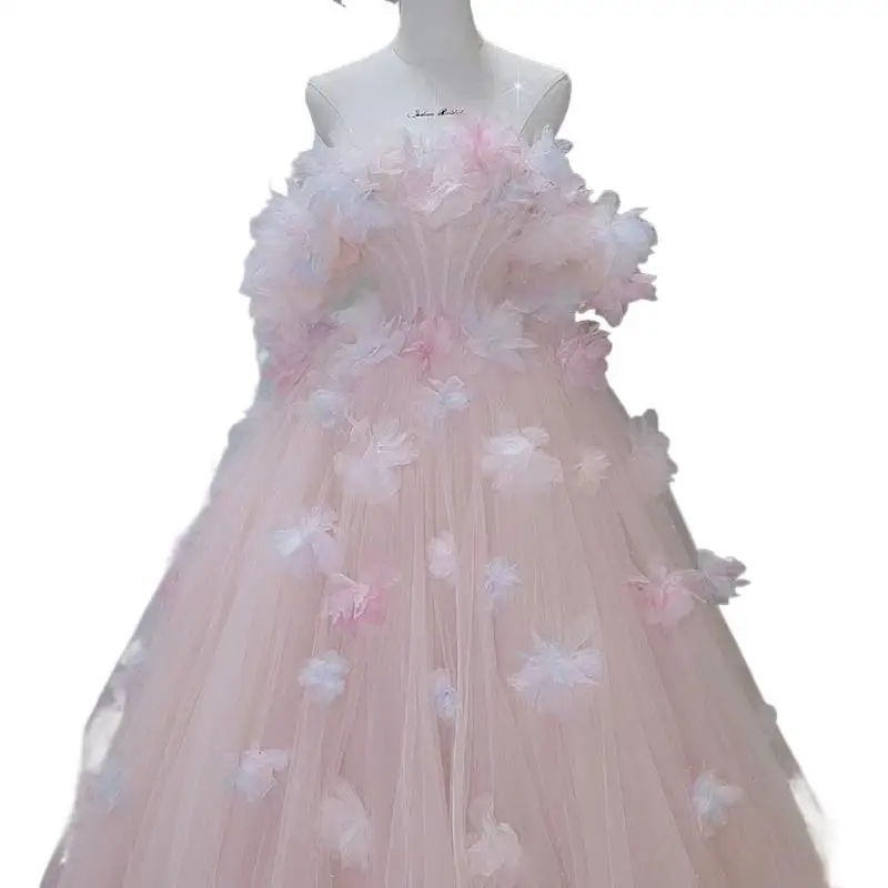 2025 novo vestido de casamento de noivado doce feminino moda rosa brinde vestido luz luxo nicho adulto anfitrião vestido de formatura