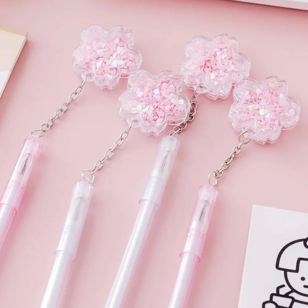 1Pc Cute Sakura Pendant Gel Pen Black 0.5mm Signature Pen Pink Flower Pendant Girl Gel Pen Students School Writing Supplies