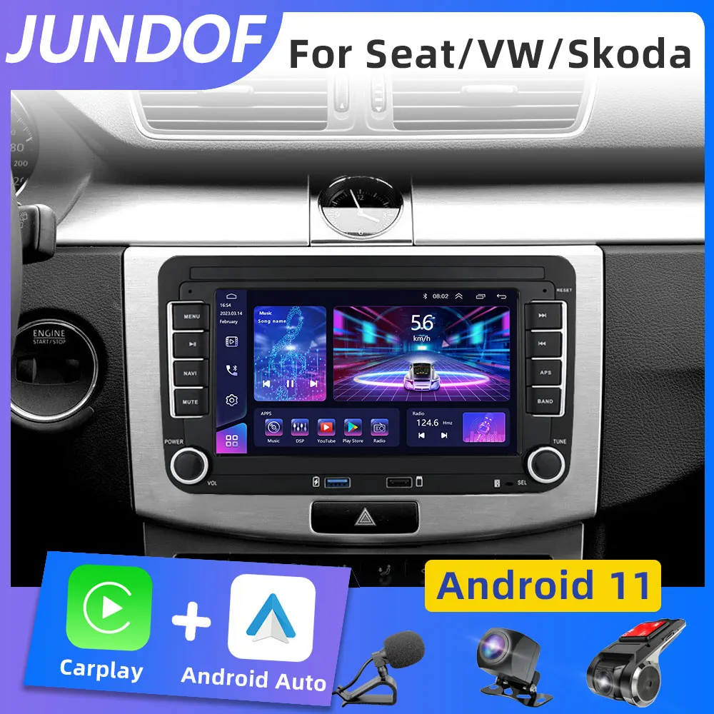 

JUNDOF 2 Din Android Car Radio GPS 4G WiFi DSP Carplay For VW / Volkswagen Skoda Octavia Golf 5 6 Touran Passat B6 Polo Jetta