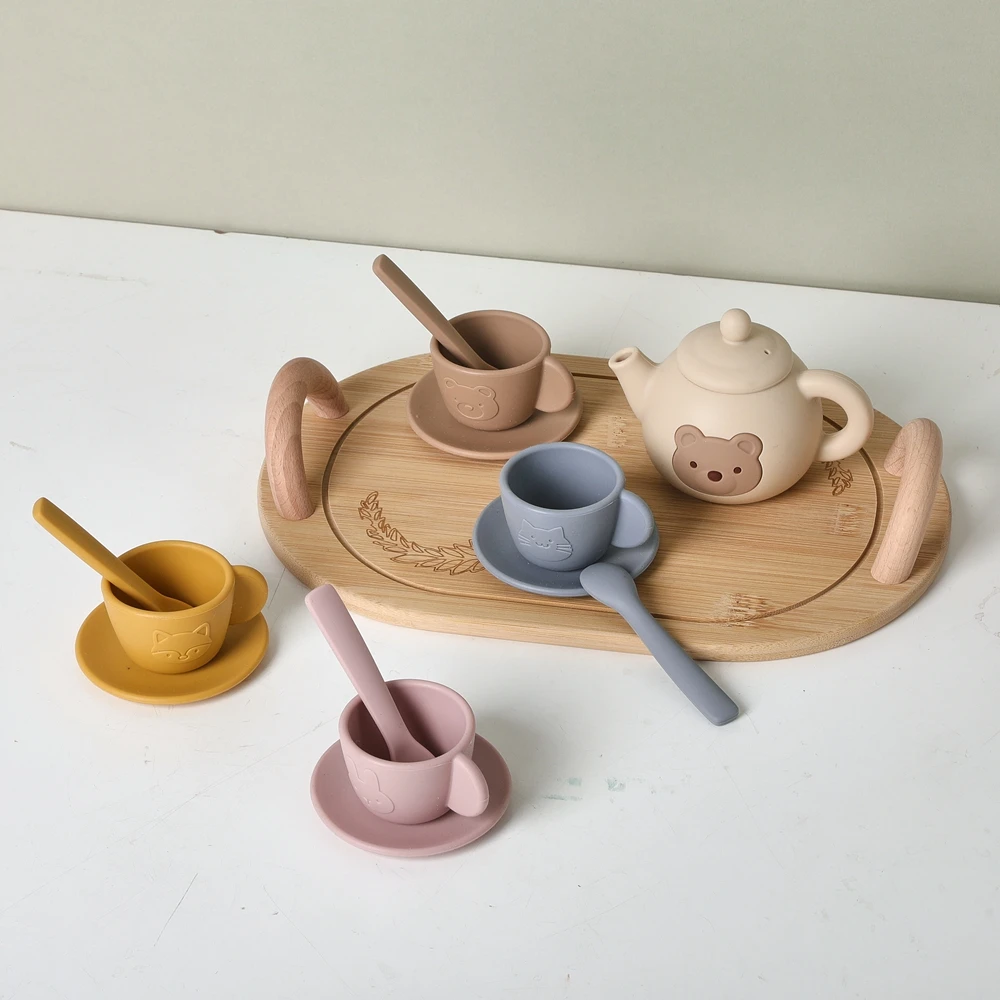 طفل بعد الظهر الشاي مجموعات الالعاب الشاي الوقت المشهد محاكاة لعبة الغذاء الصف سيليكون براد شاي ألعاب مونتيسوري للتفاعل للأطفال #1