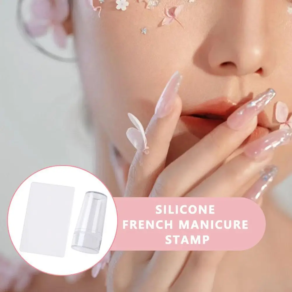 Tampons en silicone transparent pour ongles à double tête, modèle de transfert de gel UV, français, ensemble d'accessoires de manucure, N64.Tools