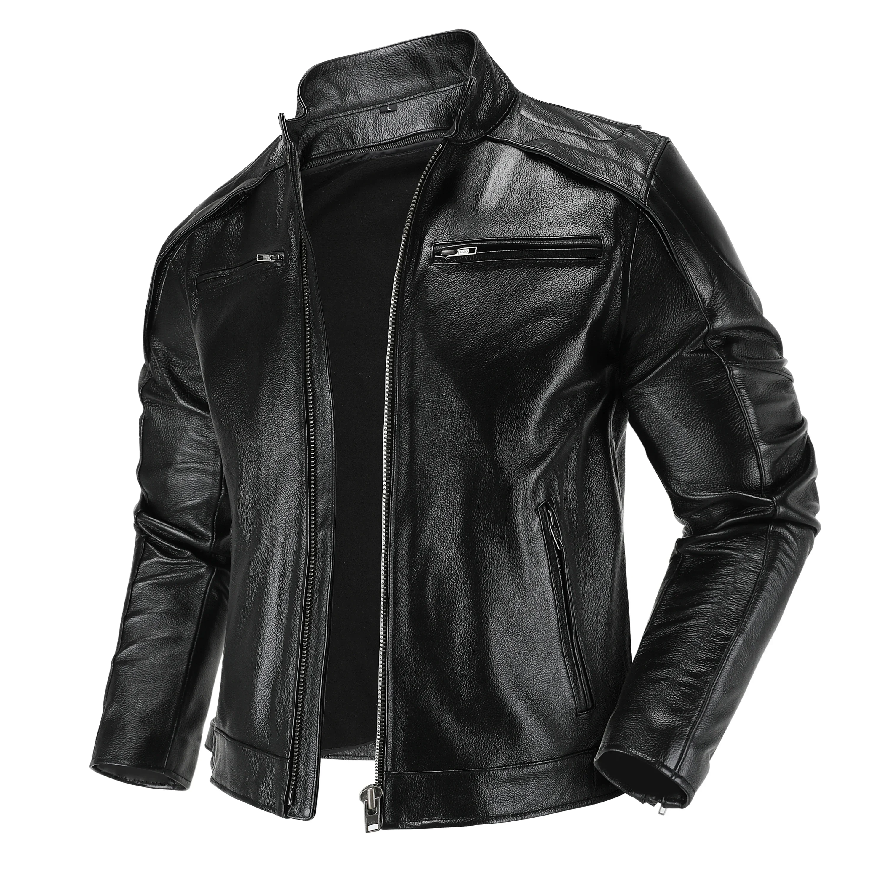 

Natural Top Layer Cowhide Leather Jacket Men's Motorcycle Suit Slim-Fit Short Section Skull Stand-Up Collar Leather Jacket