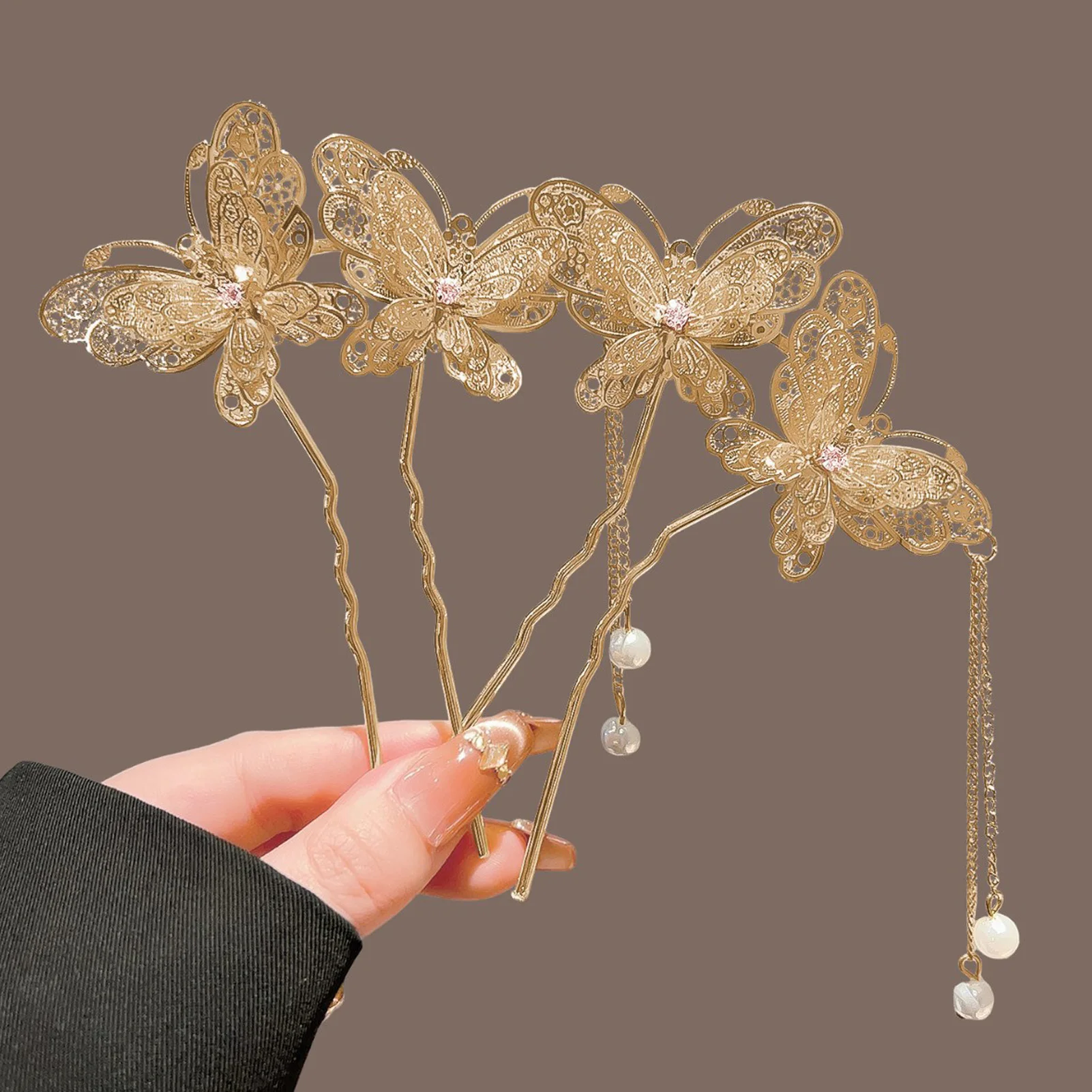 Neo Chinese Double Butterfly Tassel Hairpin Elegant Alloy Vintage Chinese Style For Wedding Party Daily Retro Outfit Women