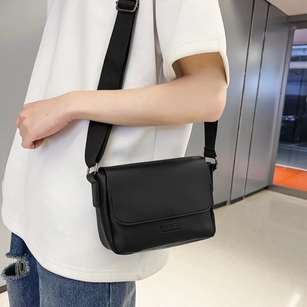 

Square Men's Messenger Bag Solid Color Large Capacity PU Leather Shoulder Bag Adjustable Strap Minimalist Crossbody Bag Travel