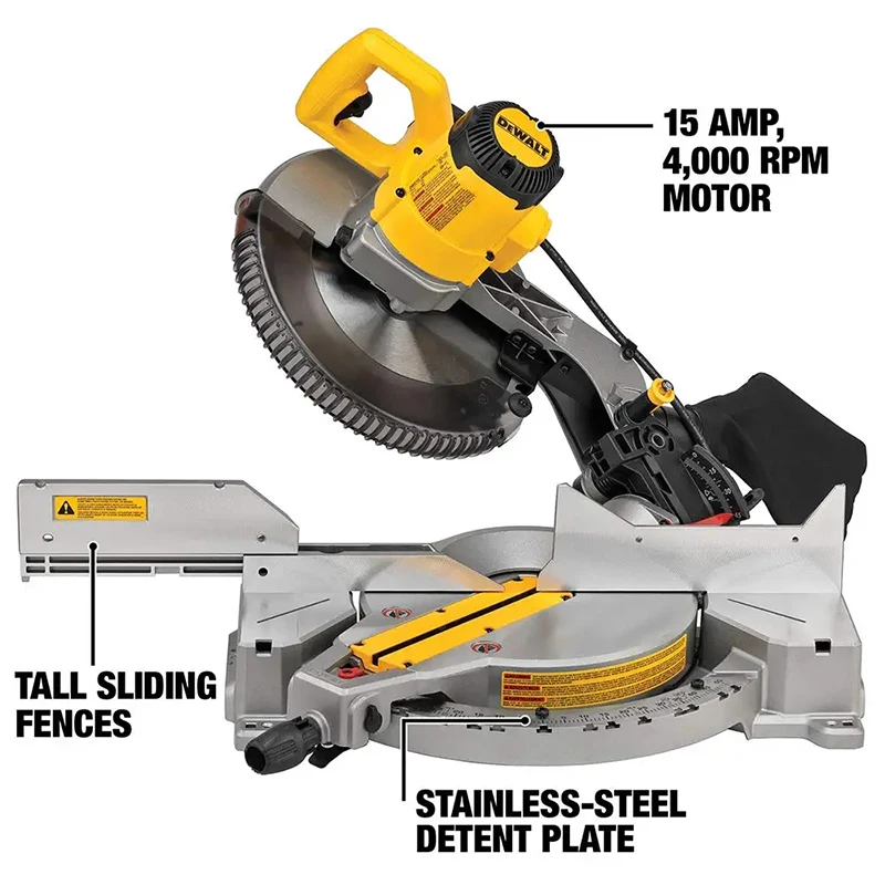 DEWALT DWS715 12-Inch Miter Saw 15-Amp Single Bevel Compound 220V Aluminum Wood Cutting Machine 1600W 4000RPM