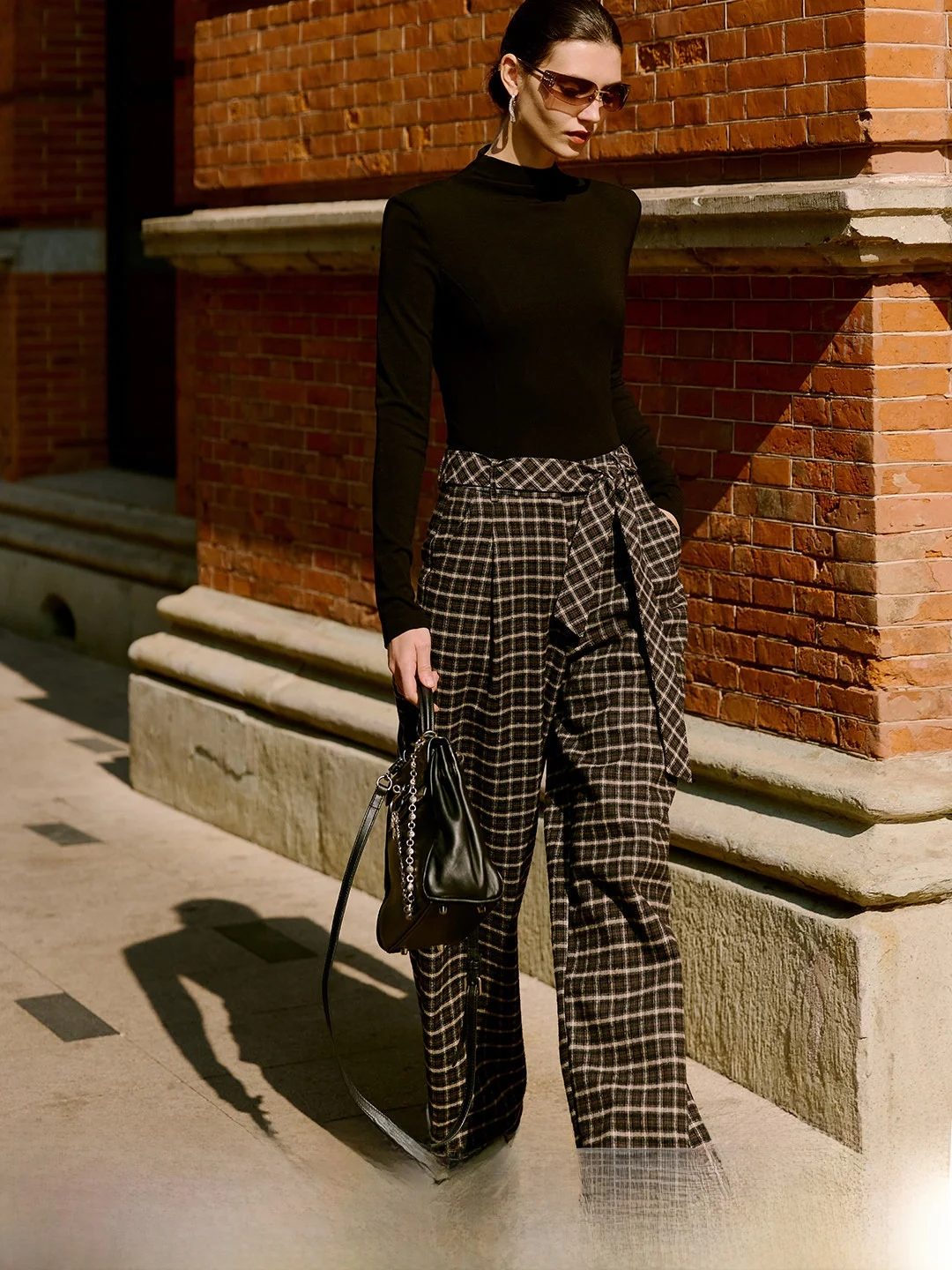 

Luna7xi Retro Plaid Comfortable High Waist Slim Straight Leg Pants Wide Leg Long Casual Trousers for Women Soft Cotton Blend