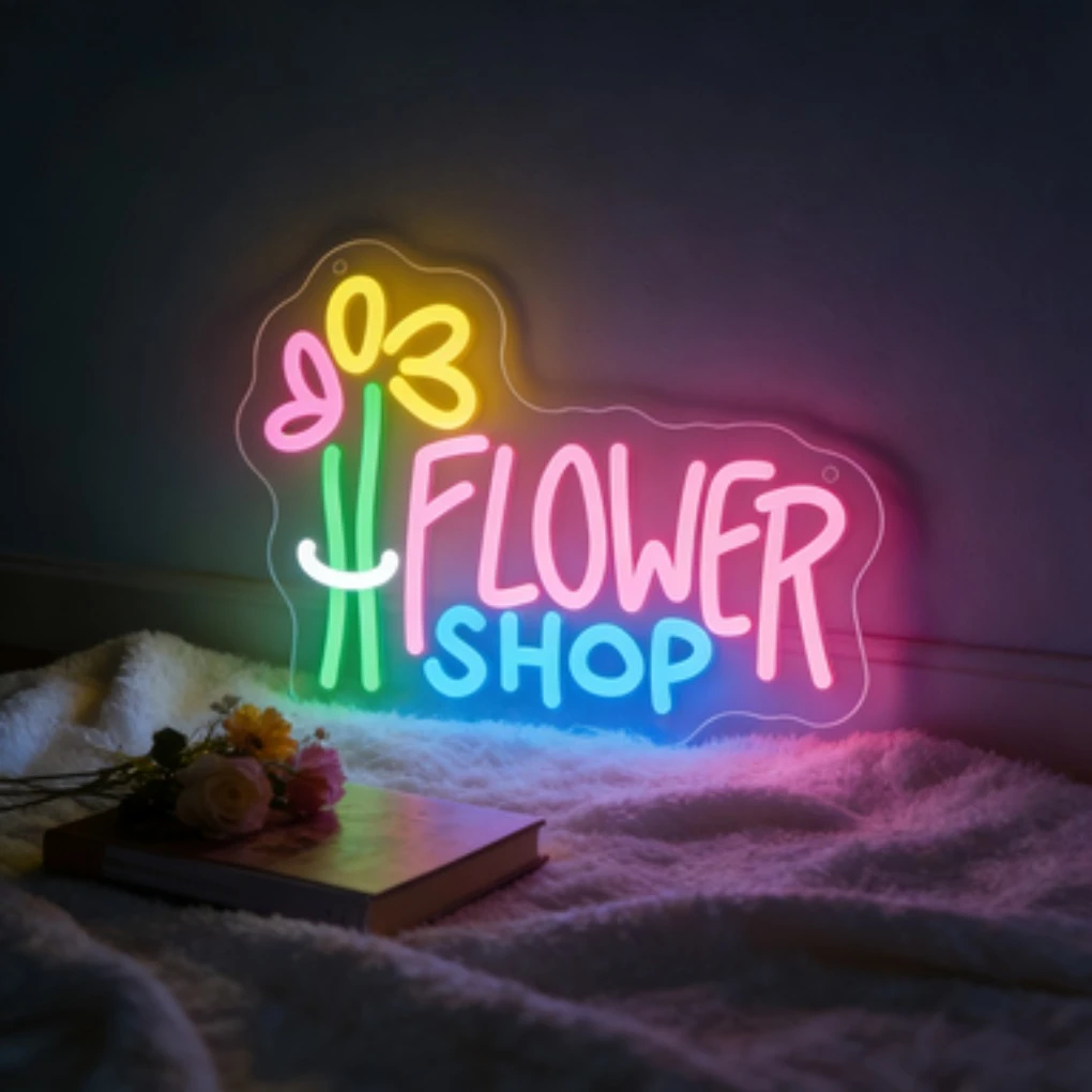 FLOWER SHOP LED Neon Sign for Florist Wedding Cafe Home Decoration Wall Art Lighting Creates Cozy Romantic Atmosphere