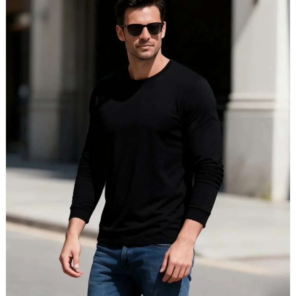 

Повседневные и универсальные чистые черные длинные рукава, удобные и мягкие, подходят для всех сезонов, подходят как для мужчин и женщин.