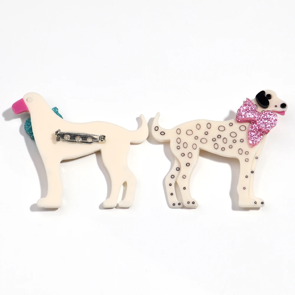 Cute Acrylic Glitter Bow Wave Point Dog Brooches for Women Lovely Animals Brooch Lapel Pins Clothing 2025 Trend Accessories