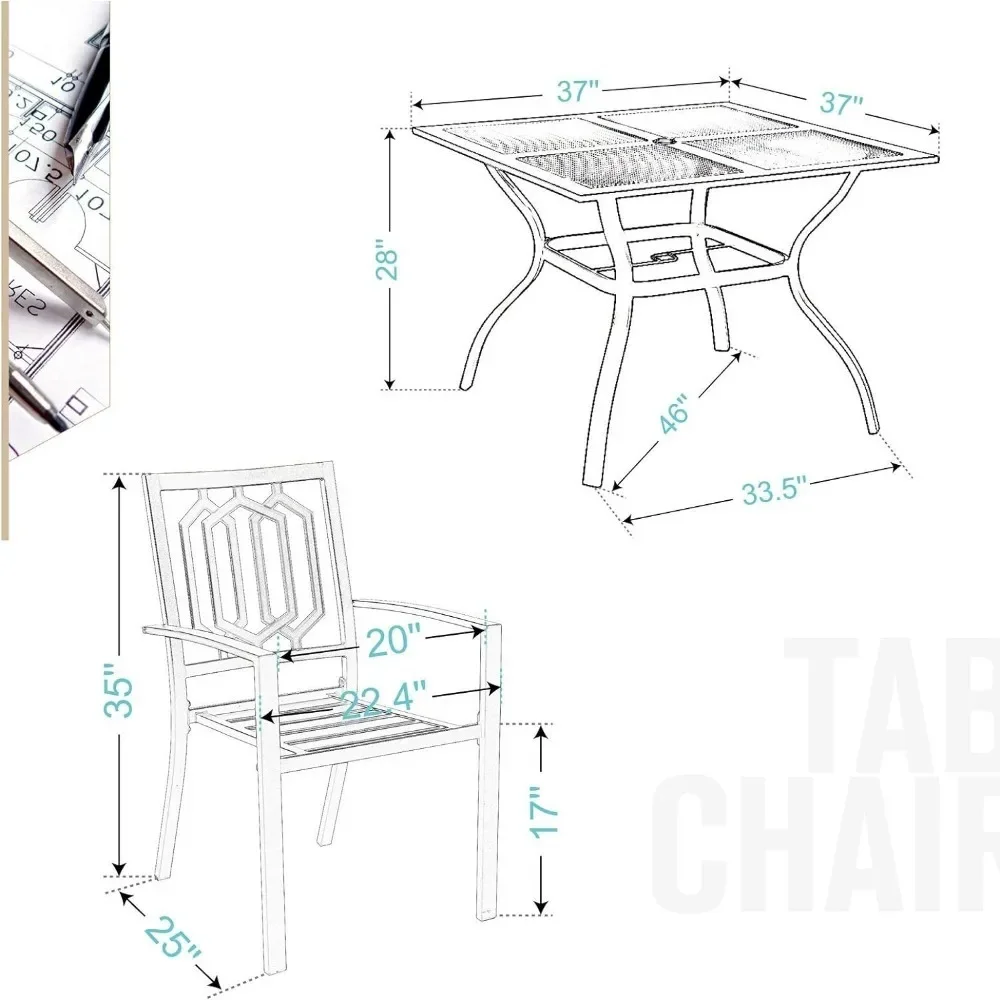 Outdoor Dining Table Chair Set, 4 Backyard Garden Chairs, Table with 1.57\