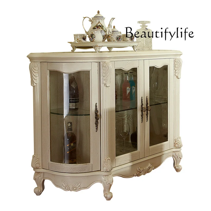 

European Restaurant Tea Sideboard Cabinet Solid Wood Locker Pastoral Style Glass Storage Cabinet Antique