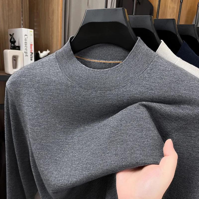 

Мужской свитер с длинным рукавом из шелково-шерстяной смеси, двойной вязки, базовый слой, осенне-зимний, цветной, трикотажный, молодежный, повседневный