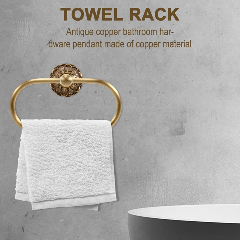 AB47-Cincin Handuk Antik Kuningan Antik Perunggu Mewah Tempat Handuk Mandi Kamar Mandi Gantungan Handuk Terpasang Di Dinding untuk Aksesori Mandi