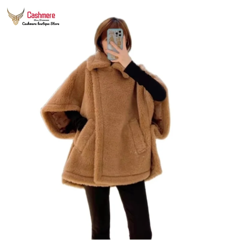 Women Short White Alpaca Coat Female Winter Classic Camel Cloak Teddy Bear Coat Autumn Wool Coat Grey Casual Fashion Pink Jacket